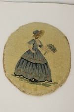 DAMA EN AZUL INGLÉS TEXTIL 1800 PUNTO DE CRUZ ACABADO AGUJA ANTIGUO