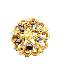 Vintage Victorian Revival Brooch Pin Gold Tone Faux Pearl Black Onyx Rhinestone