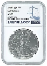 2025 1oz Silver American Eagle NGC MS69 Early Releases - Blue Label