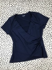 Lands End womens swim shirt V-Neck Surplice SWIM TEE Dark Blue Navy Small