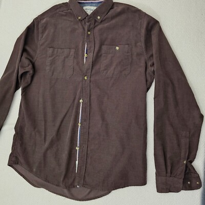 Heritage 1981 Men's Shirt Button Long Sleeve Brown Corduroy Size L Slim Fit