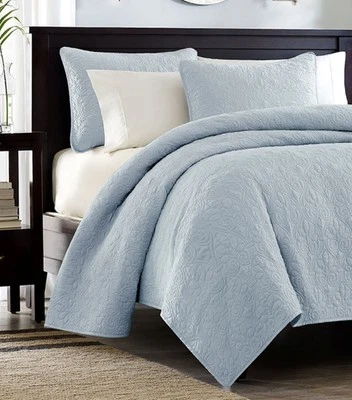 SKY BLUE MATELASSE 3pc Full Queen QUILT SET : COTTON FILL QUILT COVERLET QUEBEC