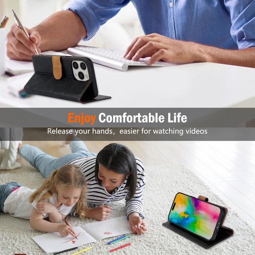 For iPhone 16 15 14 13 12 Pro Max Magnetic Leather Wallet Card Flip Case Cover - Picture 23 of 64
