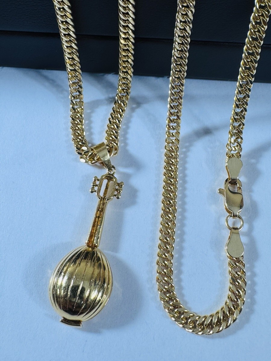 Pure 18K 750 SAUDI Gold Guitar Necklace 23.5”/24” long 3.8mm 14.5g 