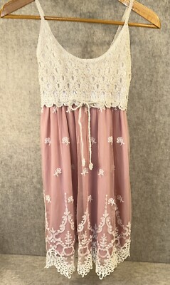 NWT J Gee Layered Ivory Blush Pink Mesh Crochet Bodice Dress Size PM