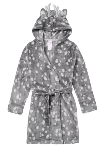 Justice Girls Gray Fleece Velvet Pajama Robe With Deer Hoodie Tie Sash Size 10 - Picture 7 of 12