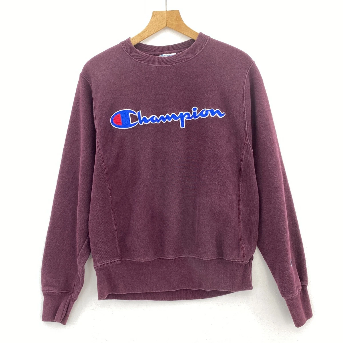 Vintage Champion Reverse Weave Spellout Logo Red Sweatshirt Size S 90s