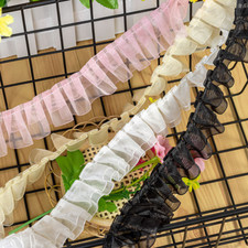 20yard Mesh Pleated Trim Ruffle Gauze Edge Frill Solid for DIY Dress Decoration