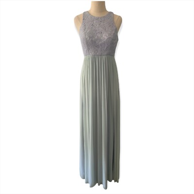 Samantha Rose Light Blue Lace Tulle Full Length Maxi Formal Dress Bridesmaid 