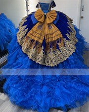 Elegant Blue Ruffles Lace Applique Sweetheart Quinceanera Dresses Bows Ball Gown