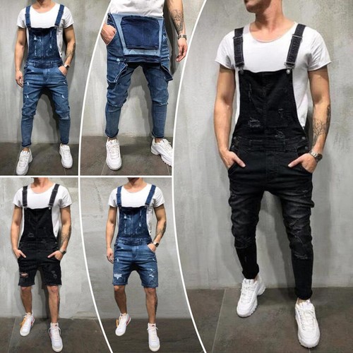 Hombre Pantalones de mezclilla Peto Tirantes Peto Babero Mono Jeans  Pantalones Cortos Pantalones | eBay
