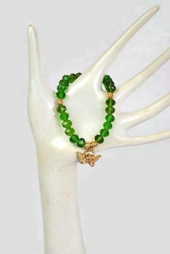 Crystal Beaded Stretch Elasticated Bracelet with Gold Tone Angel Charm 4 Colours - Picture 11 of 28