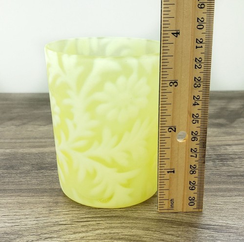 Fenton Kunstglas Vaseline Topas opalisierend Gänseblümchenfarn Glas Becher leuchtet! - Bild 8 von 9