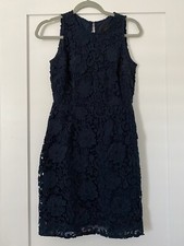 J.Crew Dress Womens Size 0 Flower Lace Navy Blue Fitted Dress Button and Zip