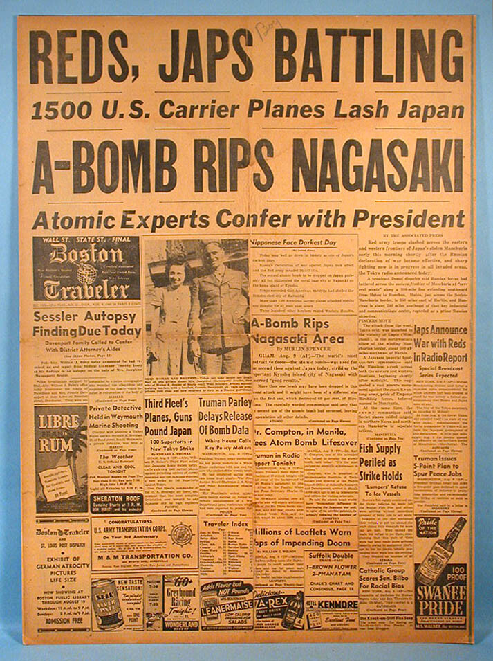 1942-45 World War II 25 Boston Newspapers Atomic Bomb