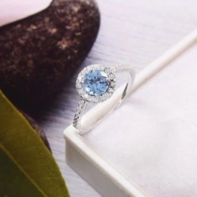 AAA Makelloser Aquamarin Edelstein 6X6 MM, 925 Sterlingsilber Verlobungsring - Bild 1 von 4