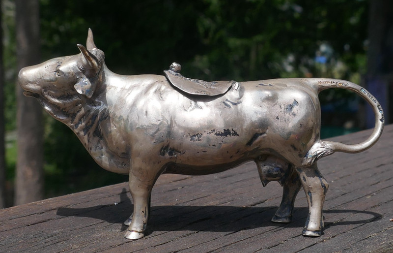 Antique German Sterling Israel Freeman & Son Ltd. Long Horn Cow Creamer - 142.4g