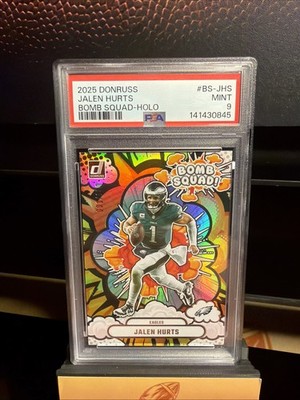 2025 Donruss Jalen Hurts Bomb Squad Holo 1/100 PSA 9 Jersey Match🔥