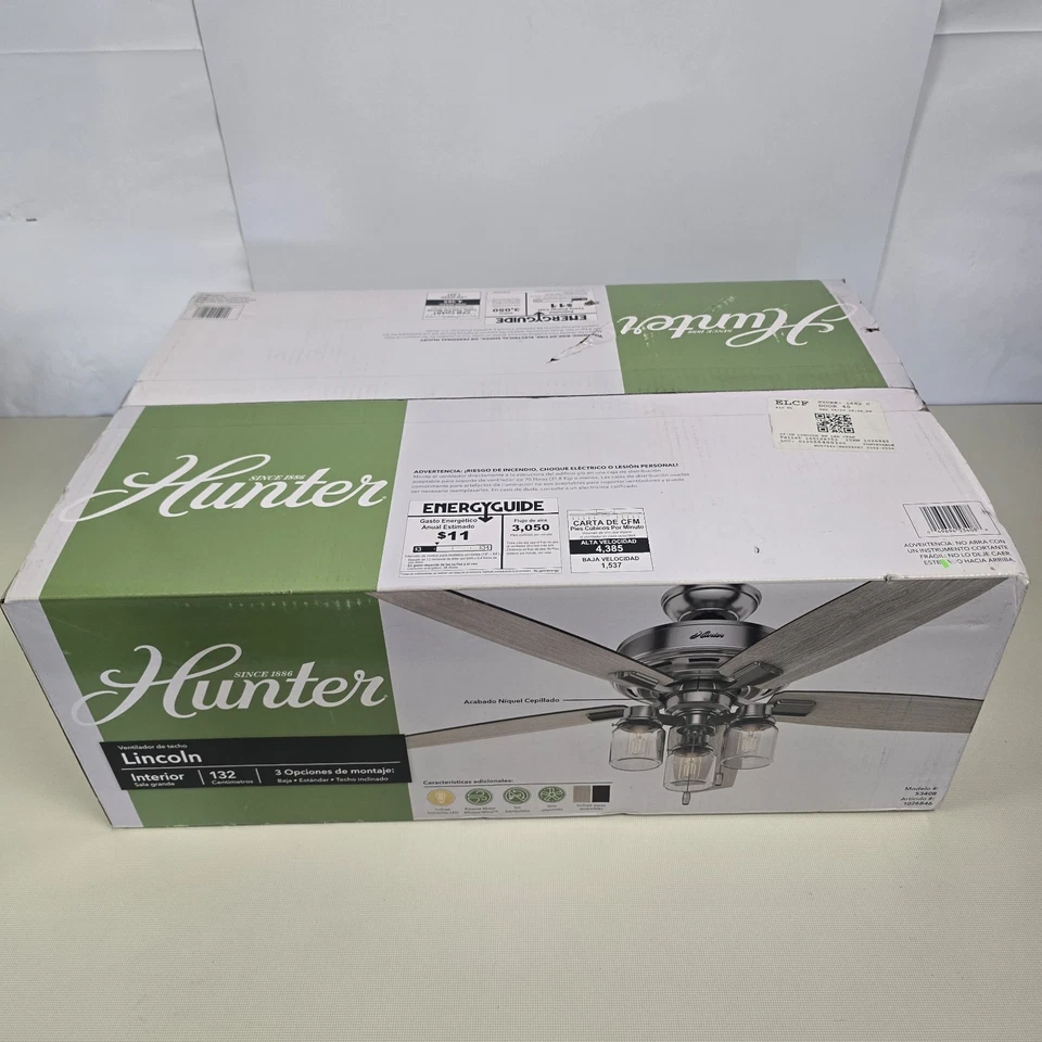 Hunter Lincoln 52 inch Ceiling Fan with LED Light - Brushed Nickel (53408) - Image 2 of 4