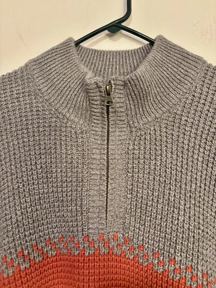 SUÉTER L.L.BEAN HOMBRE 3XL GRIS PESADO NARANJA GRANATE COLOR BLOQUE QRTR CREMALLERA GOFRE. Foto 2 de 4