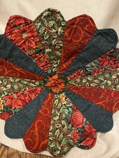 Beautiful quilted table topper handmade Christmas poinsettia red green