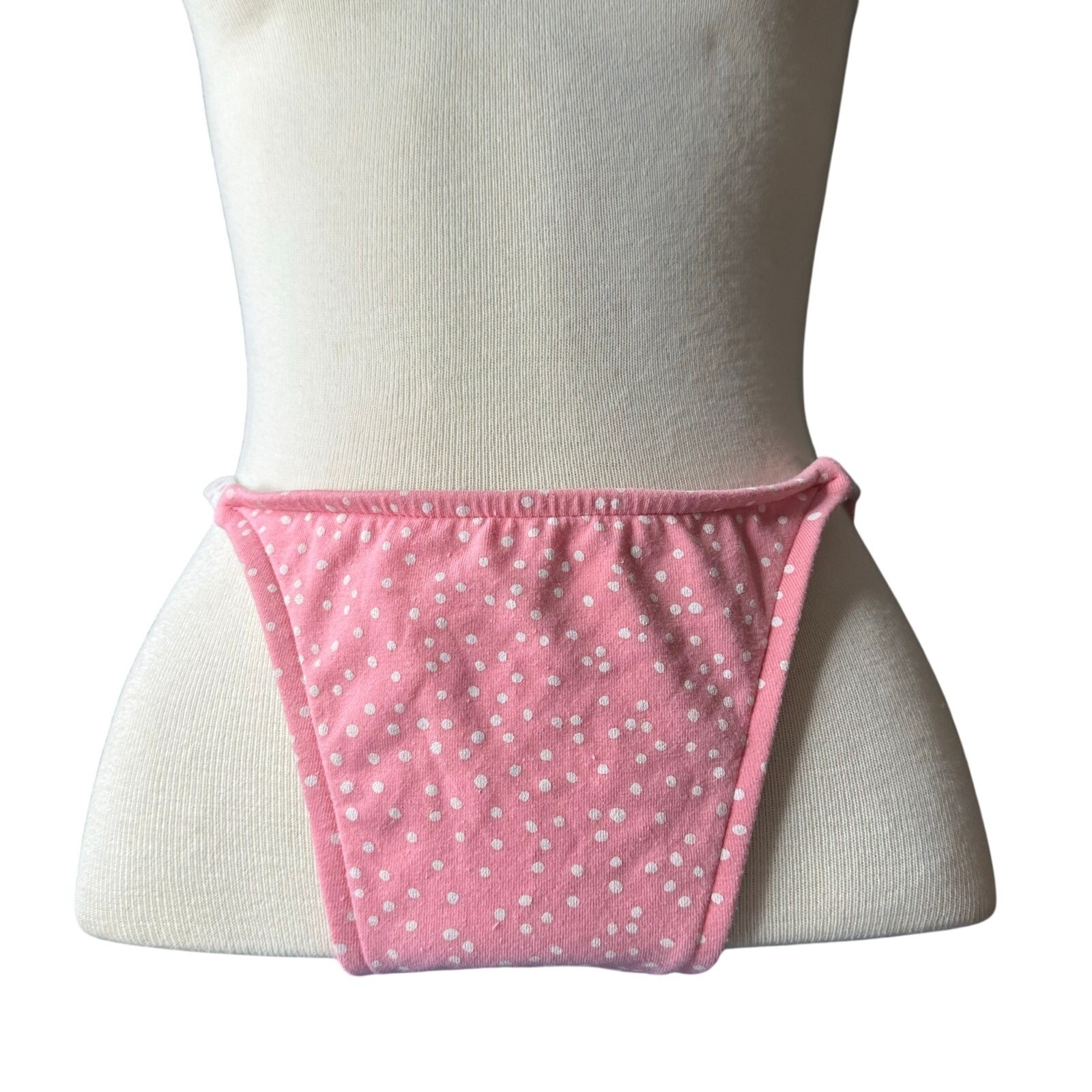 Vintage 80/90s Pink White polka dot Bikini Bottom Cotton Flawed Womens Size m