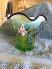Fenton Designer Showcase Green Opalescent Purple and Iris Vase