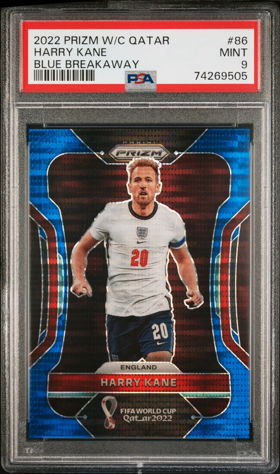2022 Panini Prizm World Cup Qatar #86 Harry Kane Blue Breakaway /49 PSA 9 POP 2