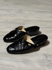 Bally Vintage Black Patent Leather House Slippers Mules Gold Logo EU 39 Italy