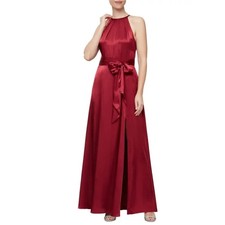 Alex Evenings Burgundy Red Evening Gown Satin Sleeveless A-Line Dress Size 12