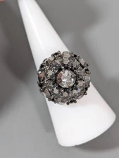 Gray Metallic Rhinstone Dome Cocktail Ring Size 8 Gothic