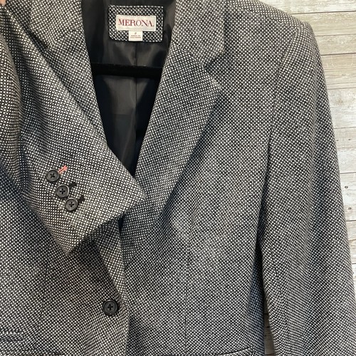 Merona Womens 2 Blazer Black White Gray Wool Blend 1 Button Professional Jacket - Picture 2 of 12