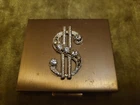 Vintage Brass Coin Holder Container  With Money Sign