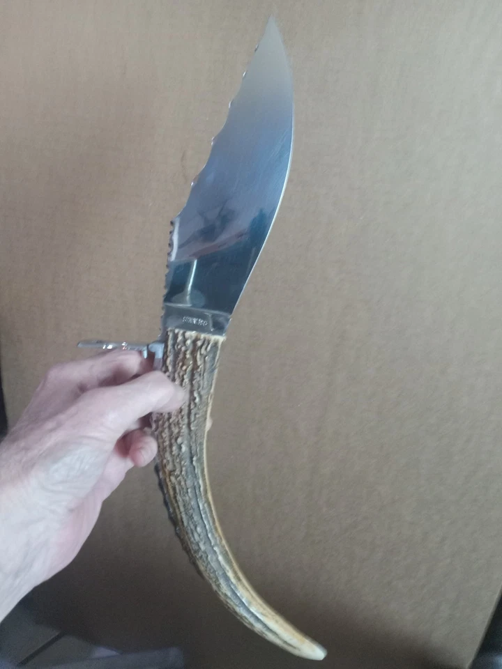 Cuerno de ciervo 17 1/4" hoja de bloqueo cuchillo plegable hoja de acero inoxidable italiano elegante Foto 3 de 4