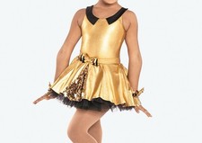 Revolution Dancewear Jazz Costume Black Gold Sequin LEOTARD ONLY Child  s Large