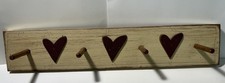 Wood Heart Motif 4 Peg Wall Hanging Rack 18  x 3.5  Painted