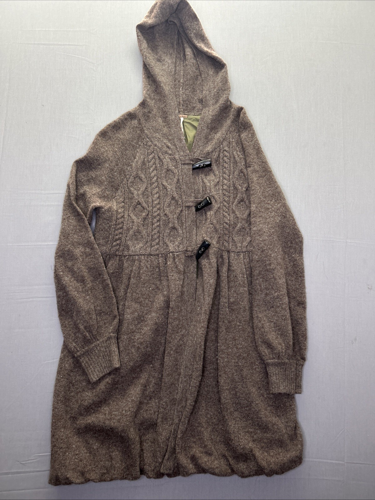 Free People Women’s Lambs Wool Hooded Toggle Coat Medium BOHO Cable Knit