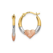 14k Tri-Color Gold Heart Hoop Earrings for Women Starburst Romantic Design