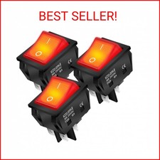 DaierTek 30A 250V KCD2 KCD4 Rocker Switch DPST 4 Pin Red Lighted 120V Rocker Tog