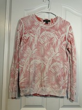 Tommy Bahama Pink and White Leaf Pattern Sweater 100 Pima Cotton Medium
