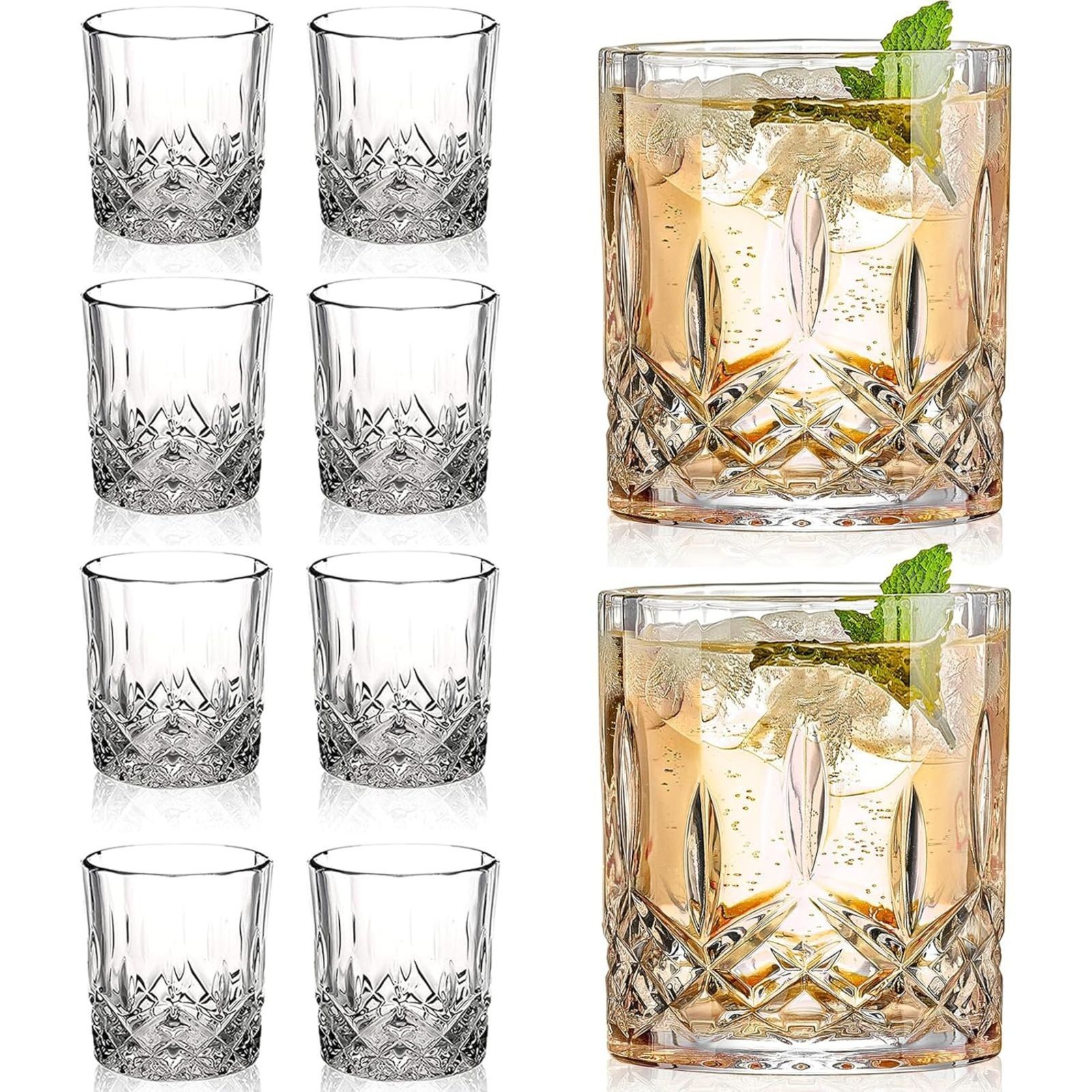 Double Old Fashioned Glasses  Scotch Whiskey Crystal Set of 8