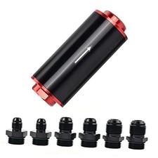 Inline Fuel Filter 100 Micron with 6AN 8AN 10AN Adapter Universal 50MM Red
