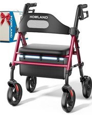Foldable Rollator Walkers with Seat for Seniors, 8'' Big Wheels, 350 Lb. Weight