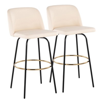 Toriano 30'' Contemporary Fixed Height Barstool with Swivel in Cream Faux Leath