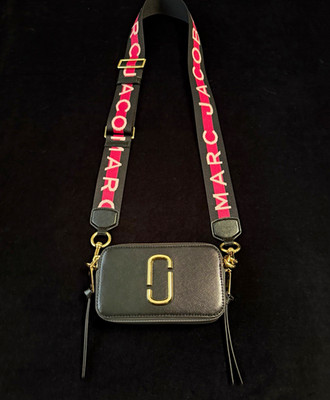 Marc Jacobs Snapshot Black White Pink Crossbody Bag Zip Adjustable Logo Strap