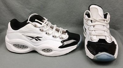 Reebok Question Low Patent Black Toe White Shoes Sneakers Low Size
