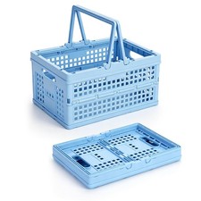 Plastic Storage Basket,15L Collapsible Milk Crate with Handle,Foldable Shoppi...