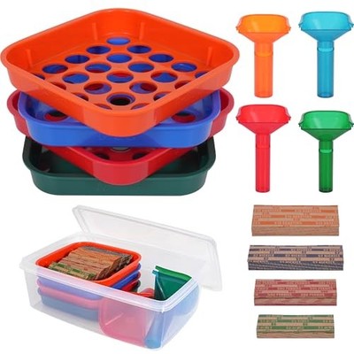  Coin Sorter Trays & Coin Counter Tubes, 4 Color Coded Coin Separator Trays 