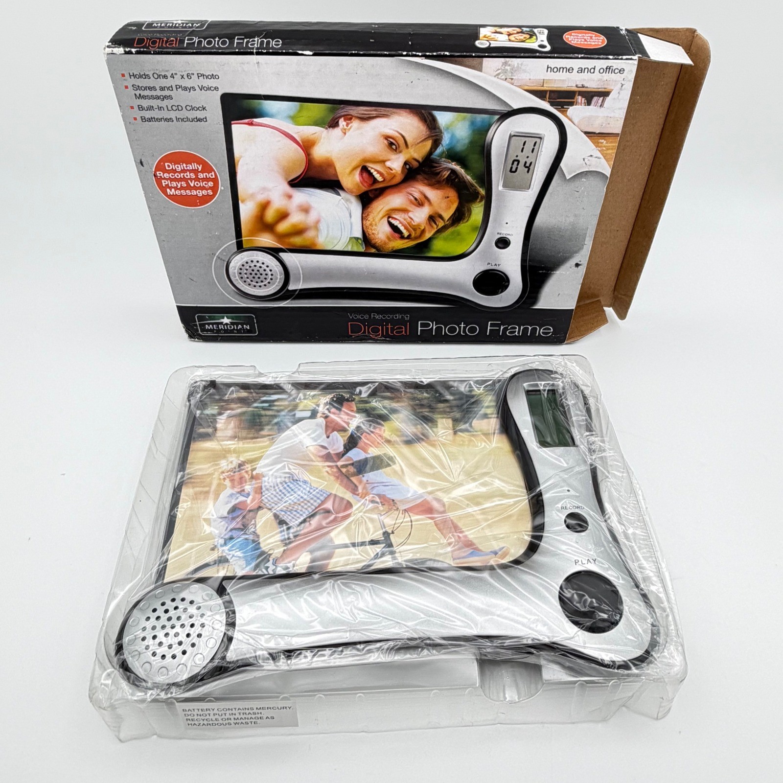Meridian Point Voice Recording Digital Photo Frame VRF-12/2137 Silver 4x6 Clock