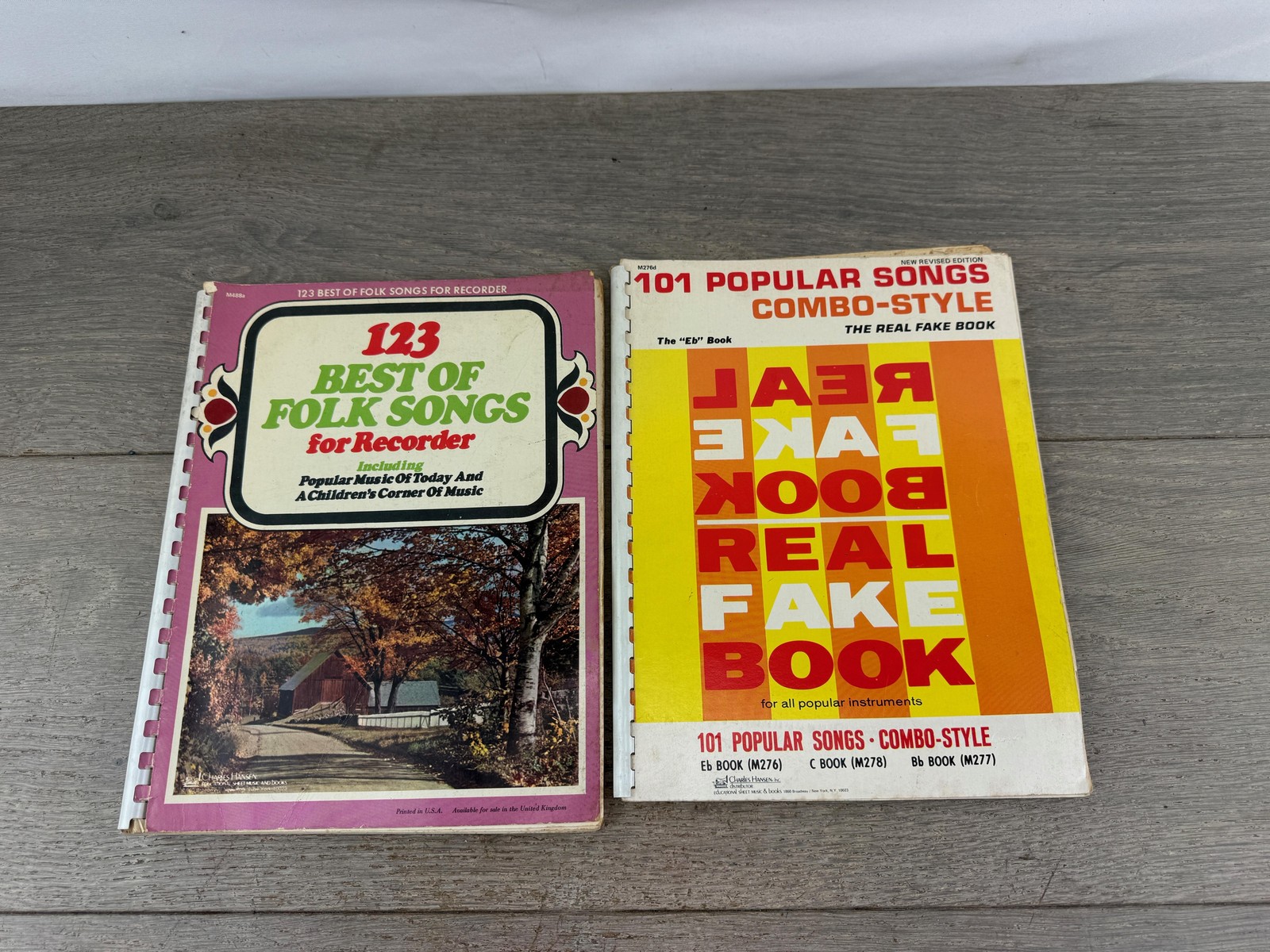Vintage Charles Hansen Folk Songs Recorder & Real Fake Book Eb Books Lot Of 2